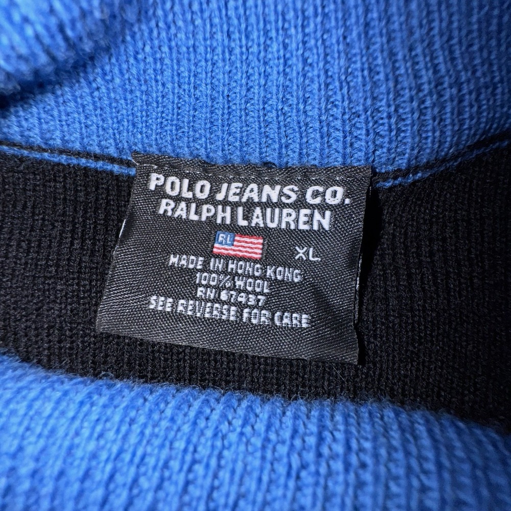 Vintage Ralph Lauren Polo Jeans Co XL Wool Black Sweater‎ Blue Logo Spell Out - Picture 3 of 7